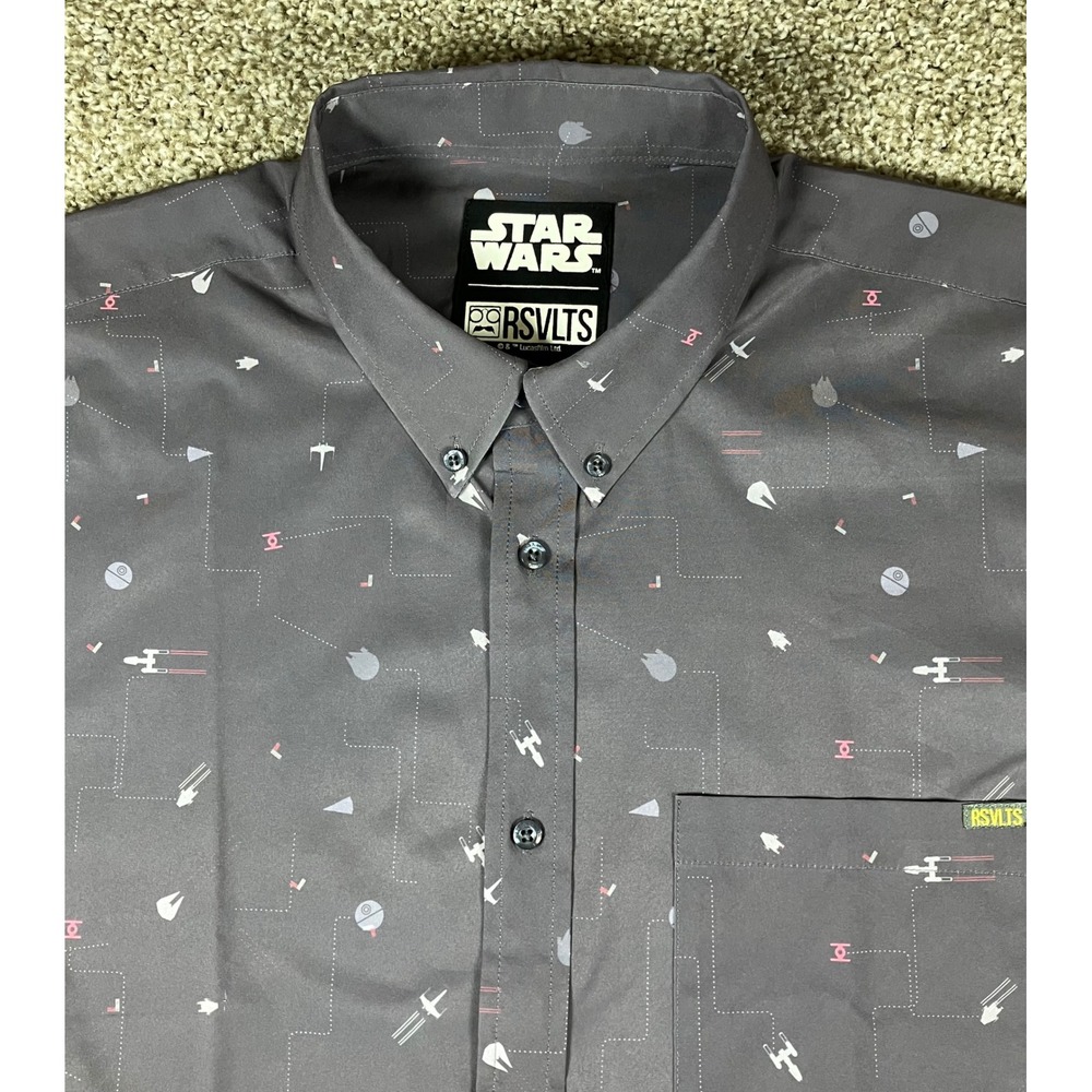 RSVLTS Star Wars Men XL Grey Kunuflex Stay on Target Short Sleeve Button Shirt